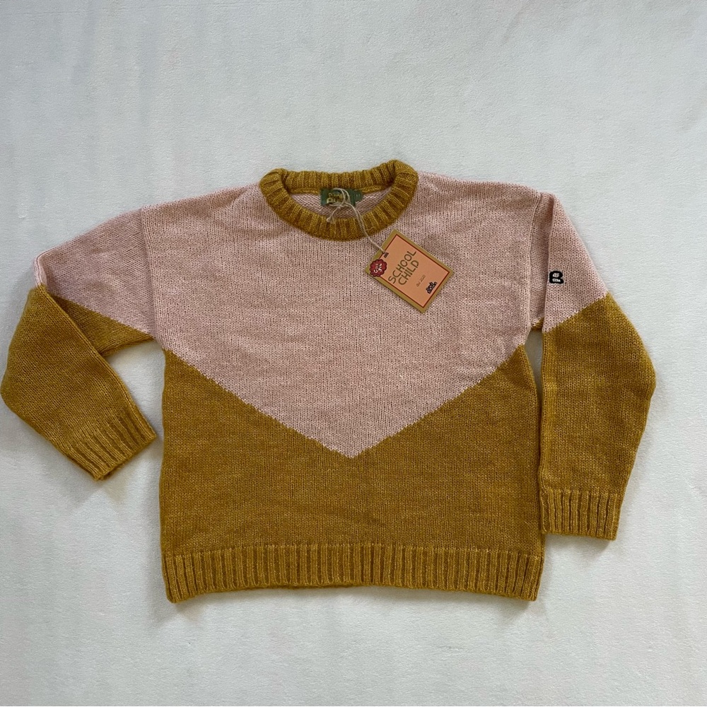Bandy Button Crew Neck Sweater in Pink and Mustard